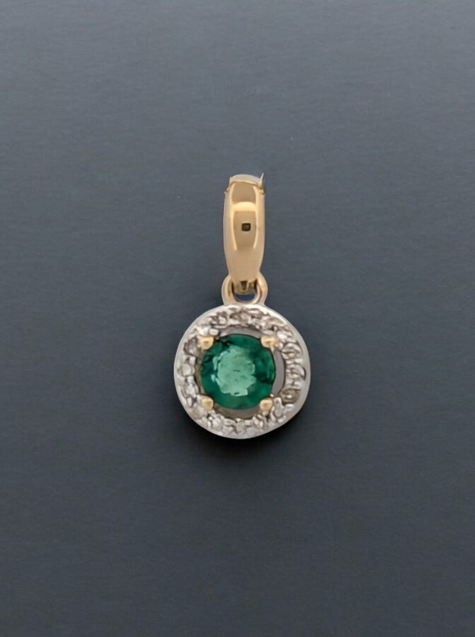 Delilah | 10k Yellow Gold Halo Pendant with Natural Emerald and Diamonds on an 18" Chain