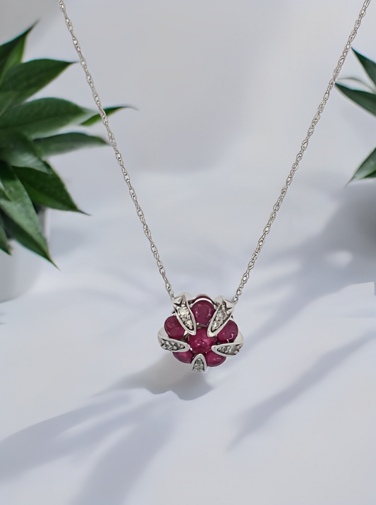 Doris | 14k White Gold Necklace with Natural Rubies and Diamonds