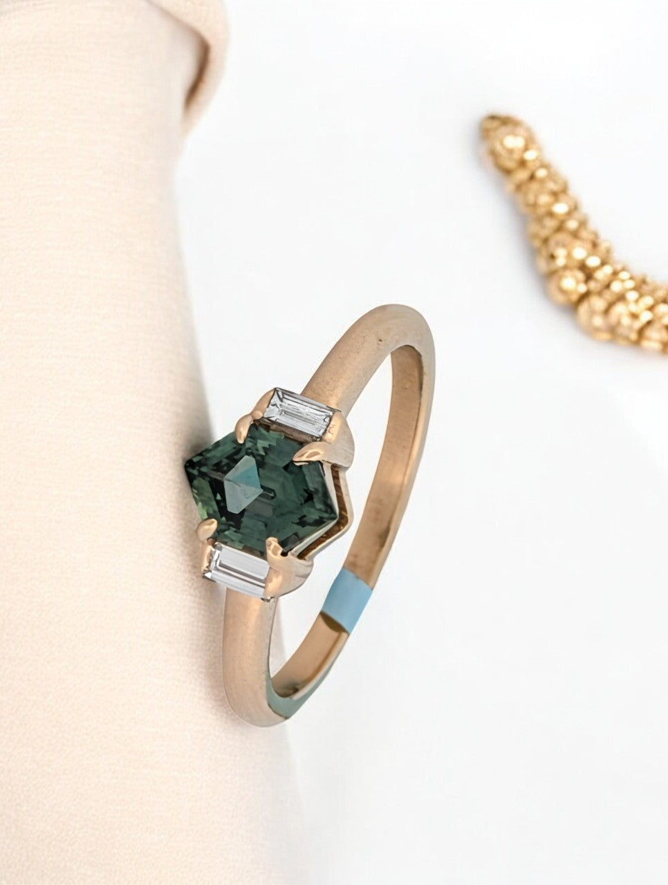 Lillian | 14K Gold Green Sapphire Ring, Diamond Accent Band, Unique Engagement Ring, Vintage-Inspired Fine Jewelry, Gift for Her