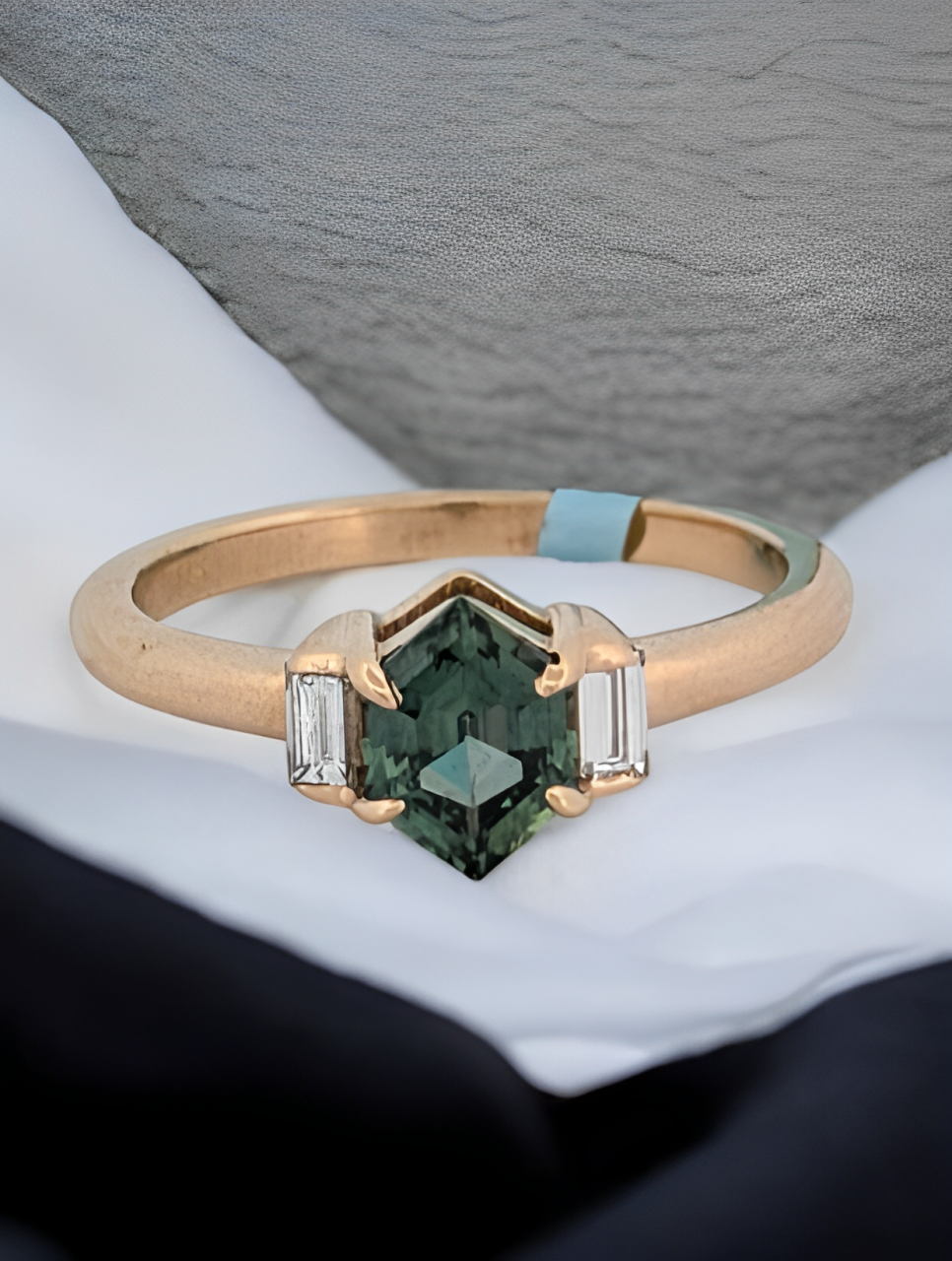 Lillian | 14K Gold Green Sapphire Ring, Diamond Accent Band, Unique Engagement Ring, Vintage-Inspired Fine Jewelry, Gift for Her