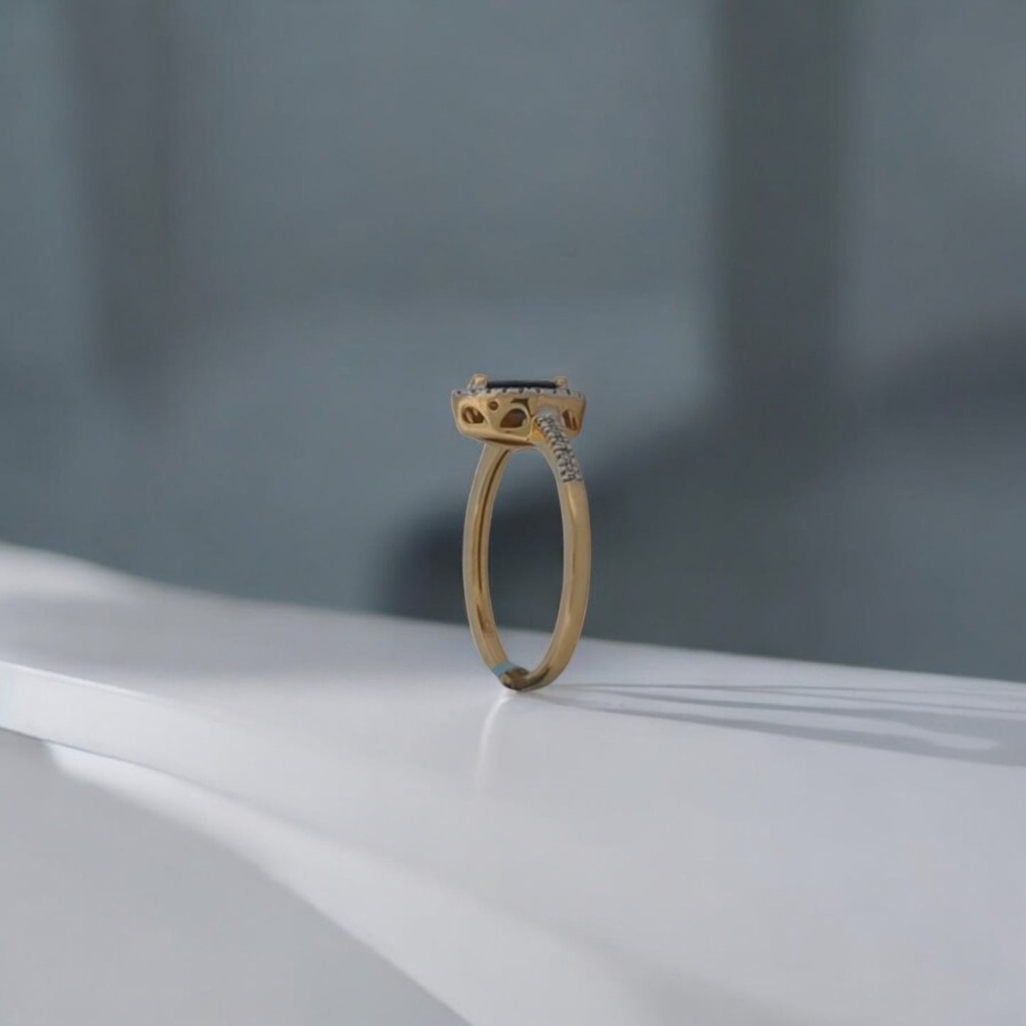 Jessica | 14K Yellow Gold Ring with Sapphire and Diamond Halo (Size 7)