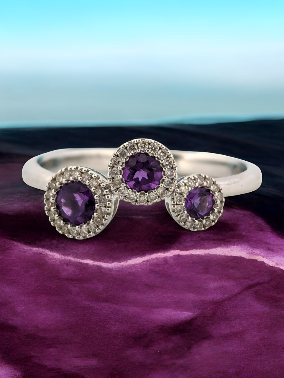 Dorothea | 14k White Gold Diamond & Amethyst Ring | Size 6.5, Elegant Jewelry Gift for Her