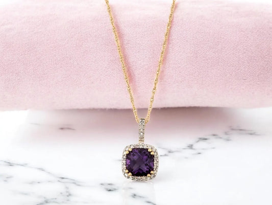 Gaia Necklace | 14k Yellow Gold Diamond & Amethyst Jewelry | Nature-Inspired Elegant Gift for Her