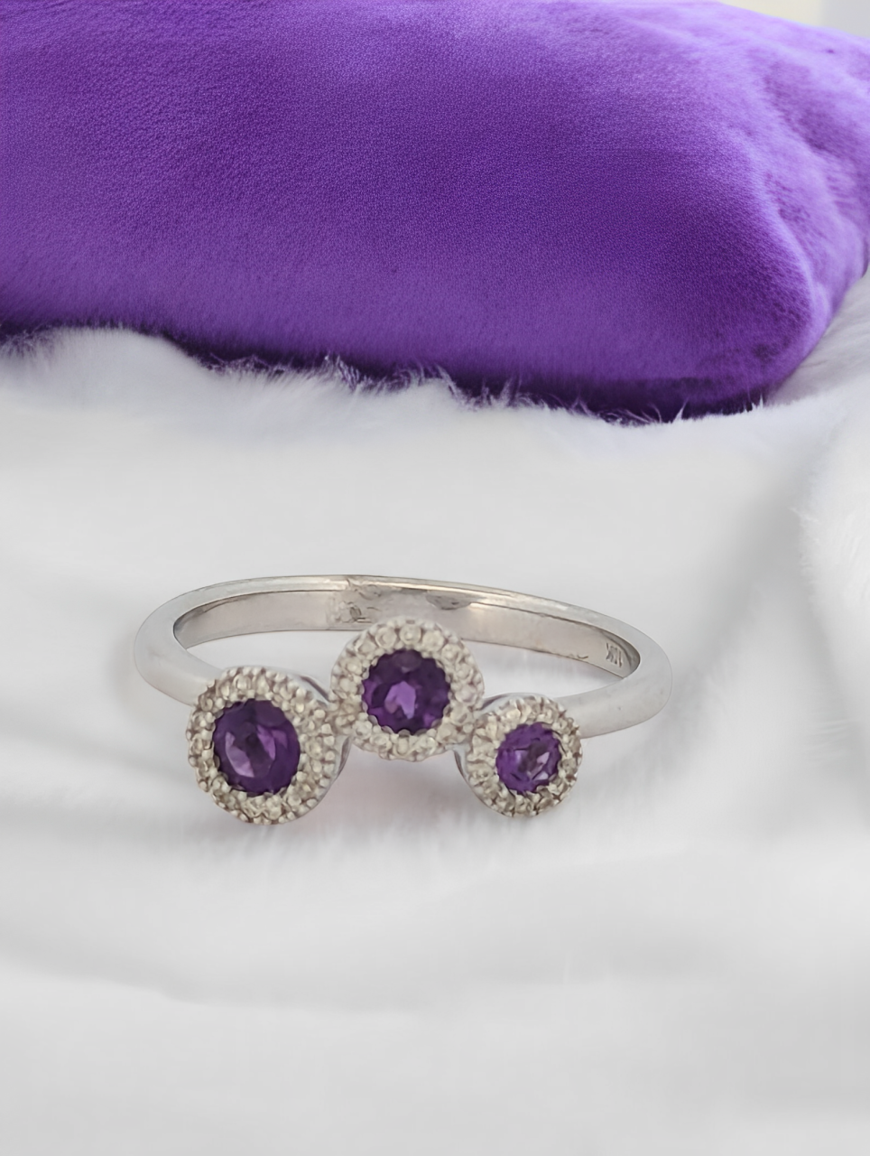 Dorothea | 14k White Gold Diamond & Amethyst Ring | Size 6.5, Elegant Jewelry Gift for Her