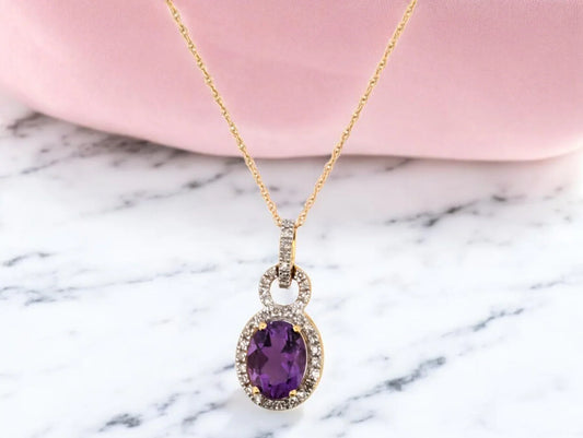 Storm Necklace | 10k Yellow Gold Diamond & Amethyst Jewelry | Bold Elegant Gift for Her