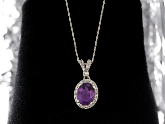 Eartha Necklace | 10k White Gold Diamond & Amethyst Jewelry | Elegant Dainty Gift for Her