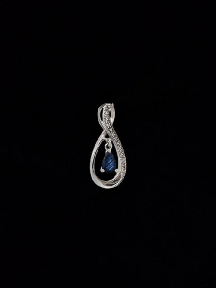 Ida 14k White Gold Natural Sapphire Necklace| 1/2 Ctw White Diamonds Pendent| Blue Cut Sapphire Necklace 18" chain.