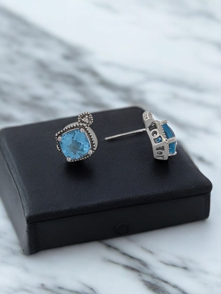 Bernadette | .23 Ctw Blue Topaz| 14k White Gold Stud Earrings| Sterling Silver Prong Set