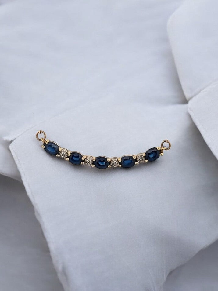 Hazel Natural Sapphire Curved Bar Pendant| White Diamonds Necklace| Delicate Sapphire Necklace| 10k Yellow Gold and 18" Chain