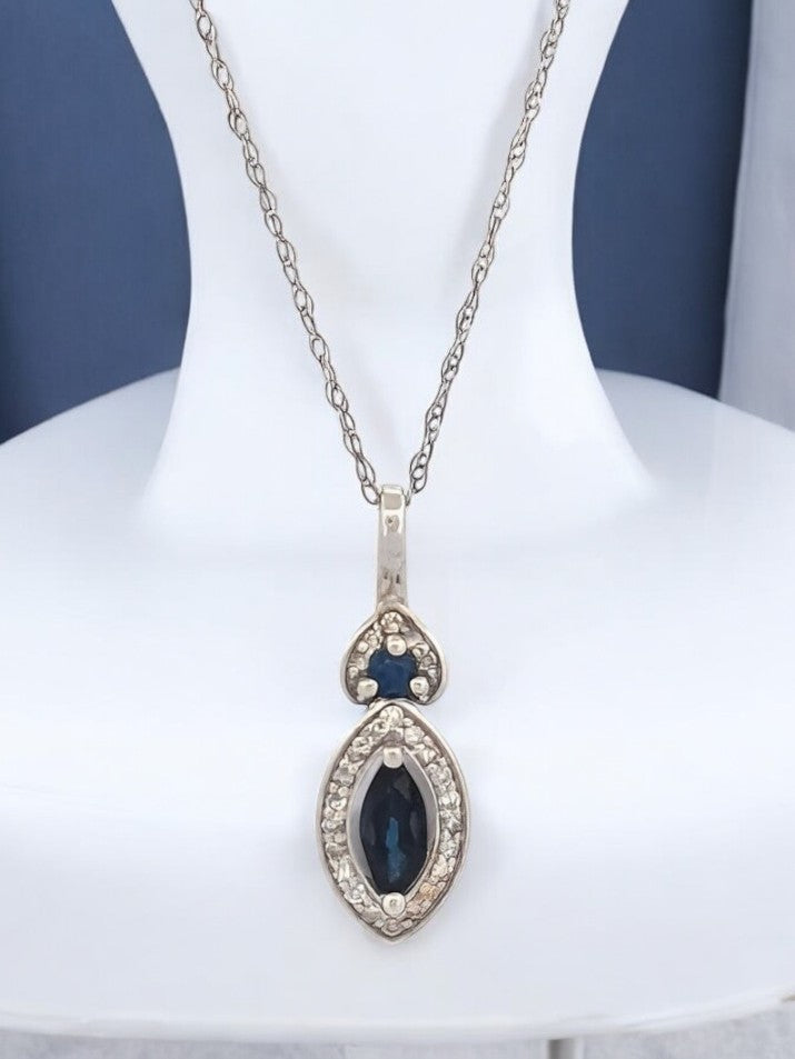 Hattie Natural Blue Sapphire Pendant| .10 Ctw Natural White diamonds Necklace| Oval Cut Sapphire| 14K White Gold Pendant 18" Chain