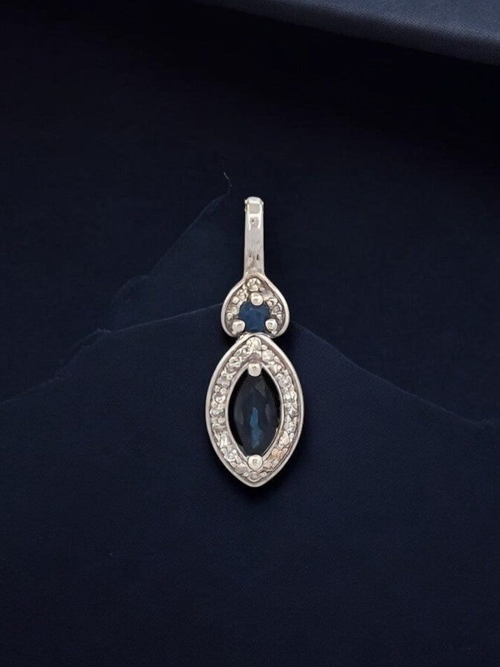 Hattie Natural Blue Sapphire Pendant| .10 Ctw Natural White diamonds Necklace| Oval Cut Sapphire| 14K White Gold Pendant 18" Chain