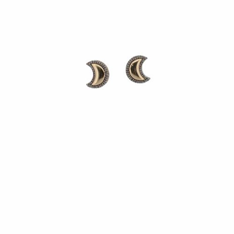 Gabriela | Moon Stud Earrings| Gold & Dimond Crescent Moons Bordered Earrings| Moon Earrings