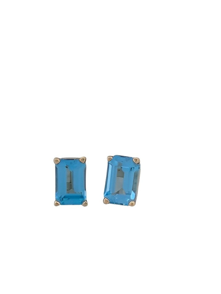 Blanche | .66 ctw Gold Stud Earrings| Blue Topaz Cut Earrings| Square Cut Earrings