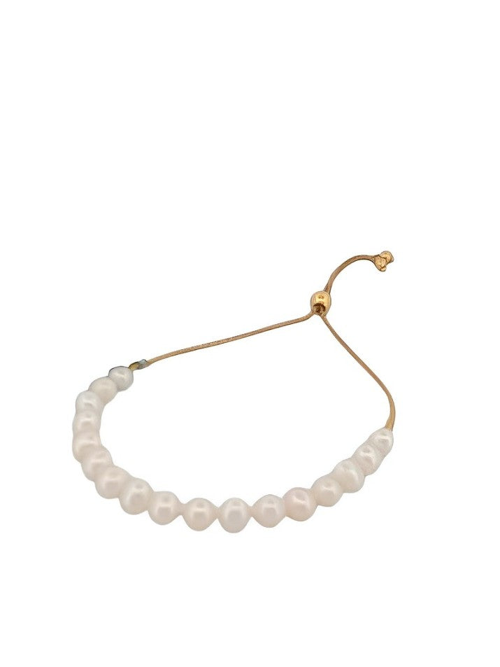 Harriet Pearl Bolo Bracelet|14K Yellow Gold Pearl Bracelet| Adjustable Bolo Bracelet with Pearls & Yellow Gold