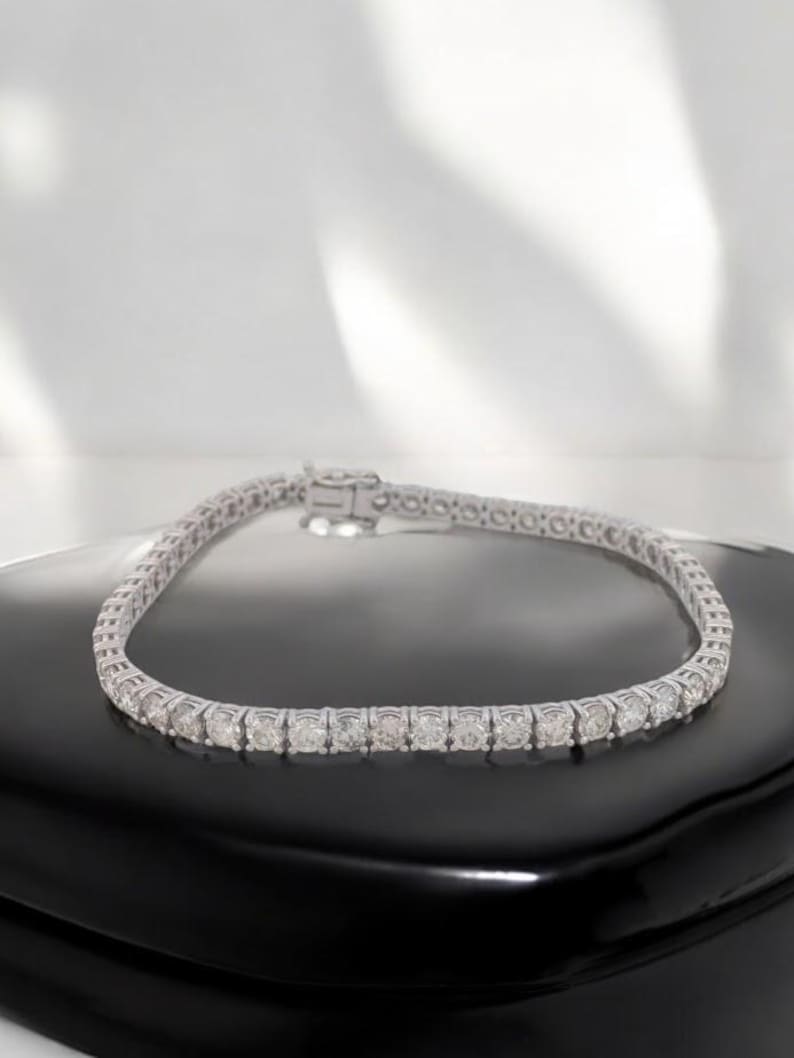 Esther 14K White Gold with 3 Carat Diamond Bracelet| Lab Grown Moissanite Bracelet| Diamond Line Bracelet