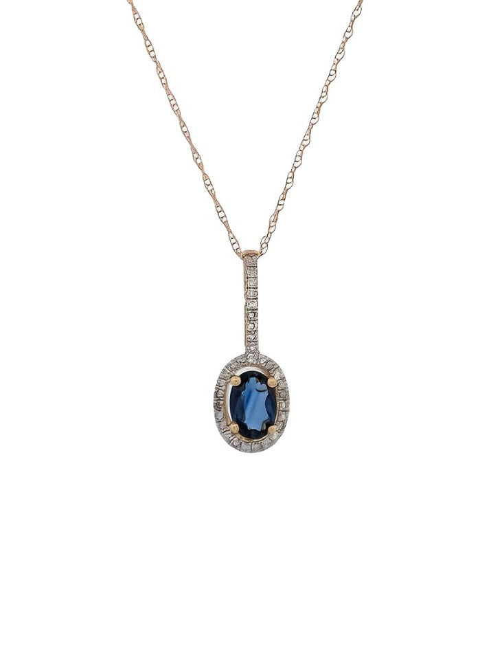 Imogene 1 Carat Natural Sapphire Pendent| 10k Yellow Gold Necklace| Sapphire Pendant Real Diamond Jewelry 18" chain