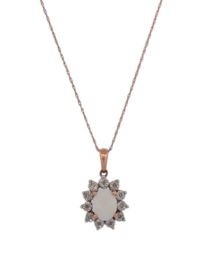 Irene | 10k Rose Gold Pendant| Natural Australian Opal & Diamond Halo Pendant| Opal Moissanite Pendant