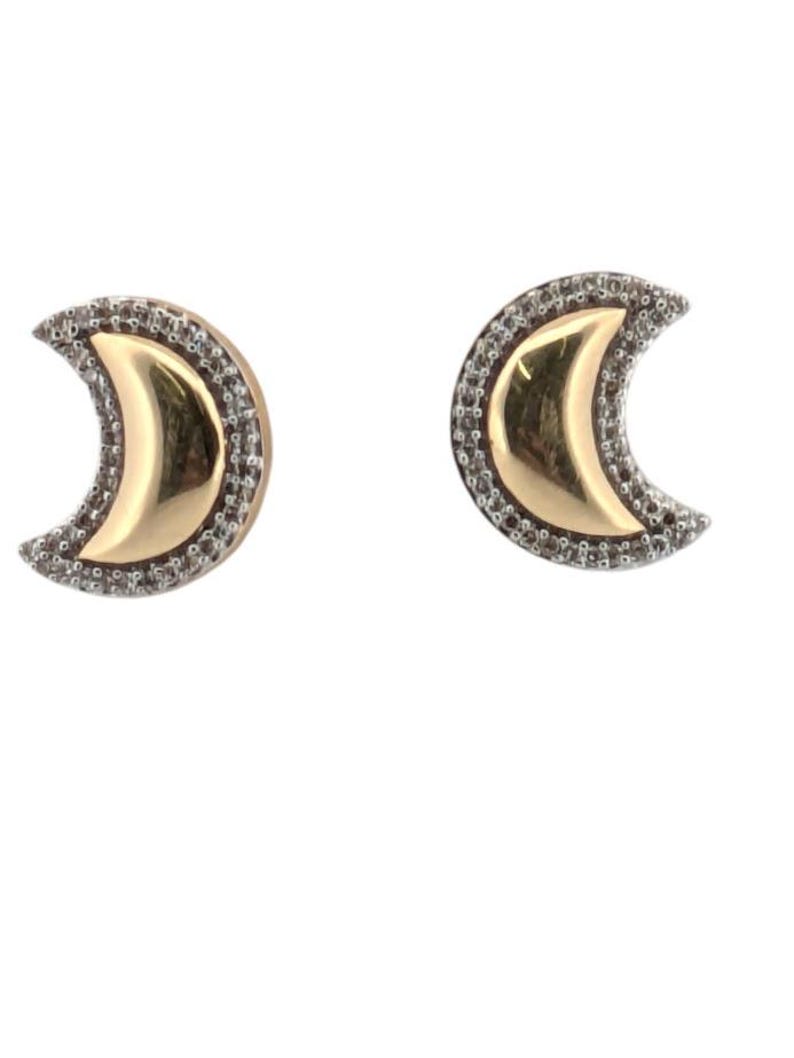 Gabriela | Moon Stud Earrings| Gold & Dimond Crescent Moons Bordered Earrings| Moon Earrings