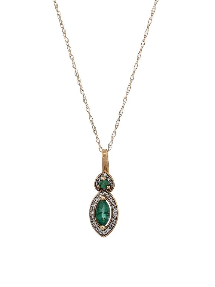 Elsie 10K Yellow Gold Necklace | Emerald and Diamond 14k Yellow Gold Pendant|  Pear Shape Emerald