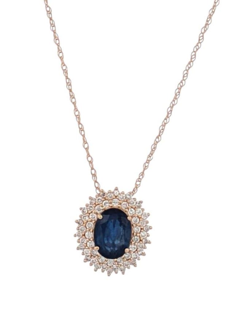 Cecilia | 14K Yellow Gold Necklace with 1.47 Carat Oval Sapphire & .33 Carat Diamond Spray - 18" Chain