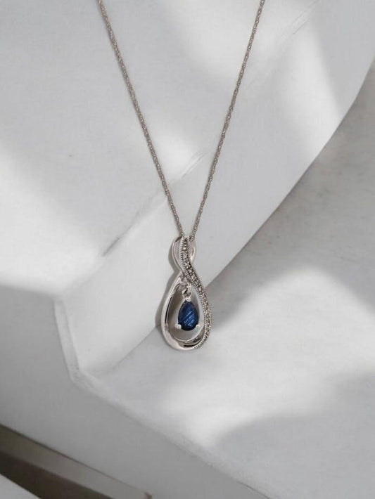 Ida 14k White Gold Natural Sapphire Necklace| 1/2 Ctw White Diamonds Pendent| Blue Cut Sapphire Necklace 18" chain.