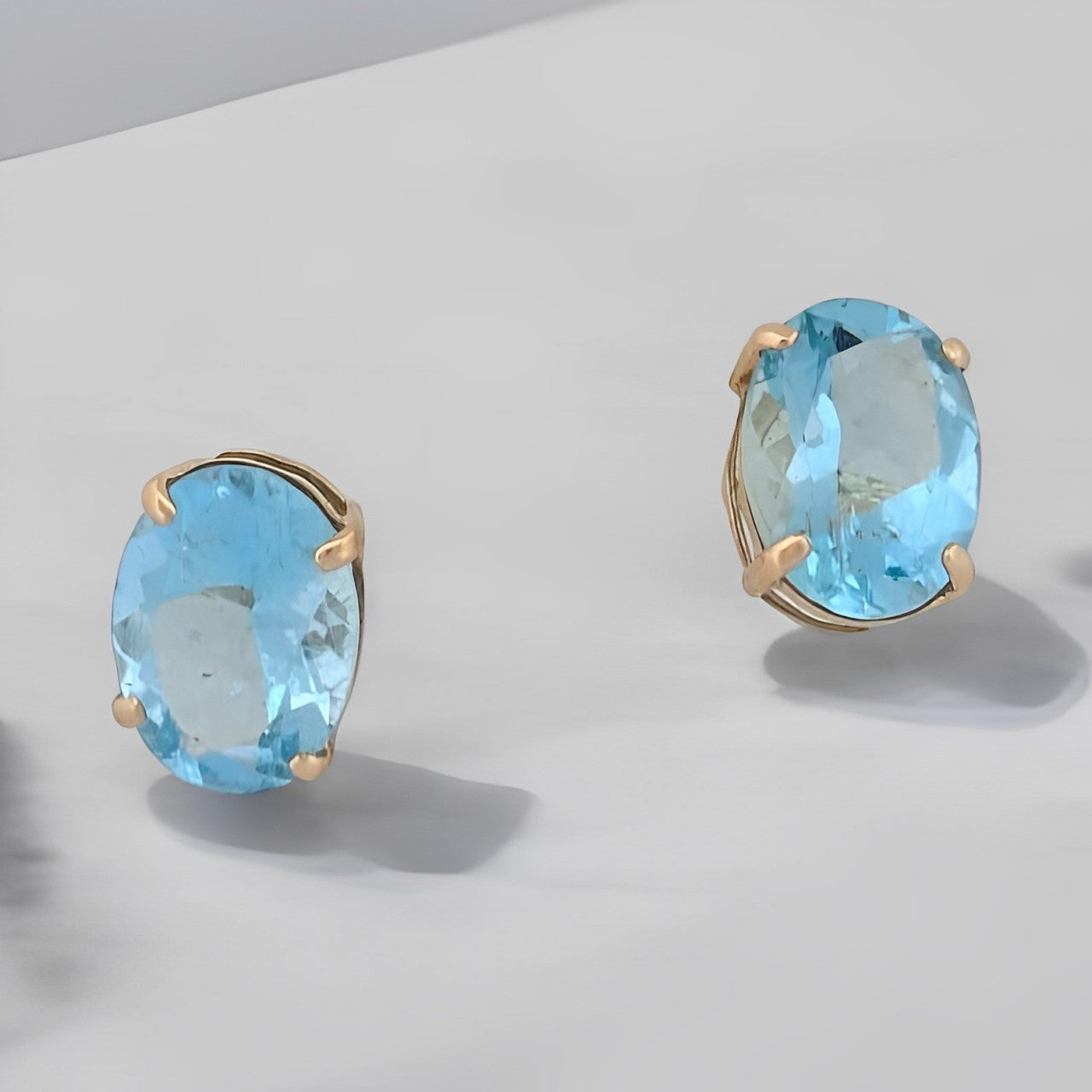 Beatrice | 2 Ctw Moissanite Stud| 14k Yellow Gold Martini Style Mountings| Aquamarine Stud Earrings