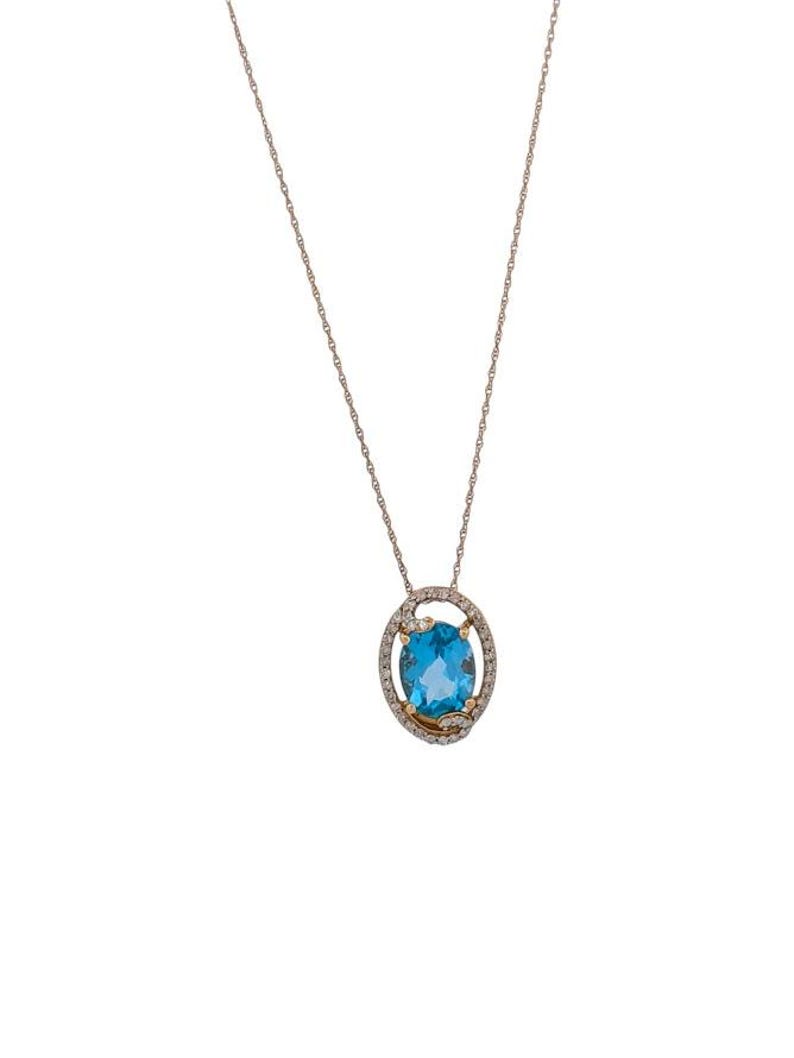 Jean | 10k Yellow Gold Swiss Blue Topaz & Diamond Necklace | 1 Carat Topaz Pendant | 18" Gold Chain