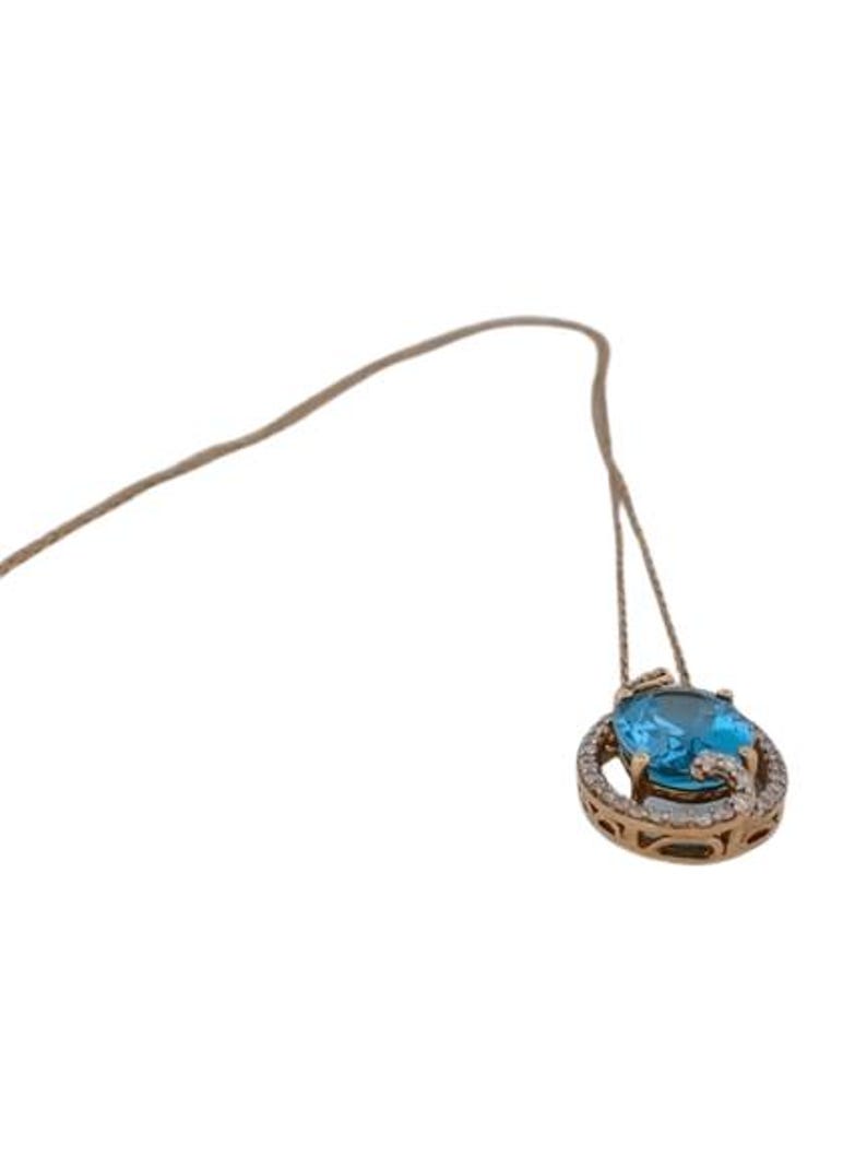 Jean | 10k Yellow Gold Swiss Blue Topaz & Diamond Necklace | 1 Carat Topaz Pendant | 18" Gold Chain