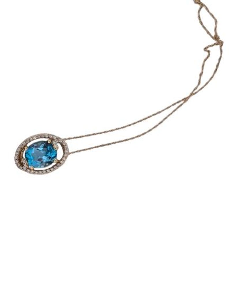 Jean | 10k Yellow Gold Swiss Blue Topaz & Diamond Necklace | 1 Carat Topaz Pendant | 18" Gold Chain