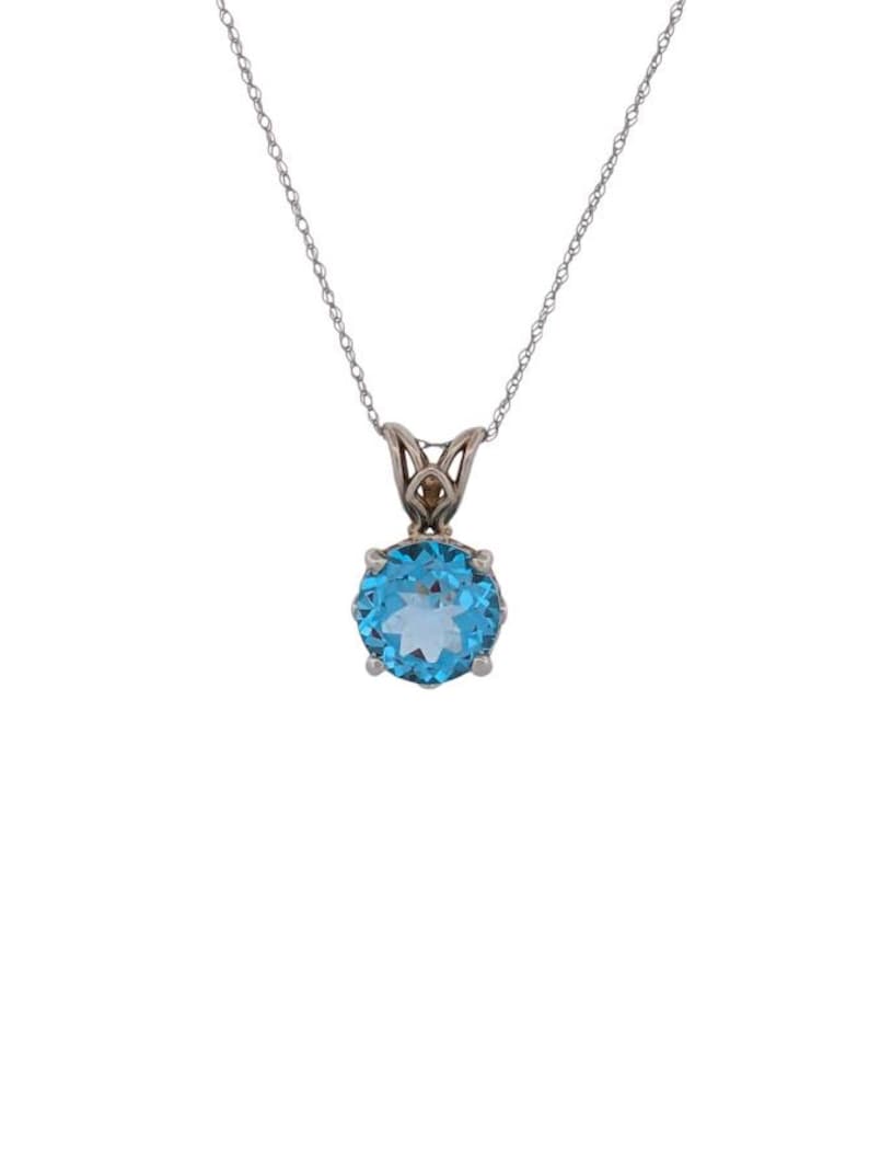 Josephine 14k White Gold Necklace| 2.75 CTW Blue Swiss Topaz| Delicate Topaz Necklace| Moissanite Halo Pendant