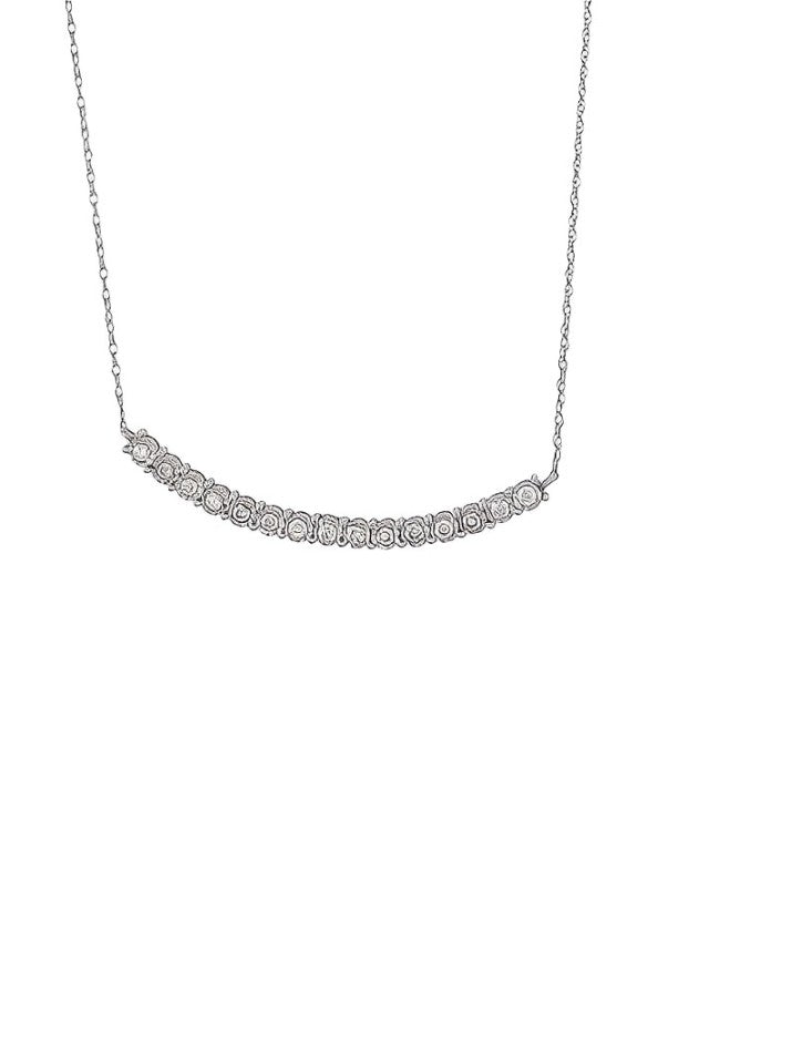 Lola 14k White Gold Diamond Bar Necklace 1/4 Ctw| Diamond Bar Pendent| Pave Diamond Necklace