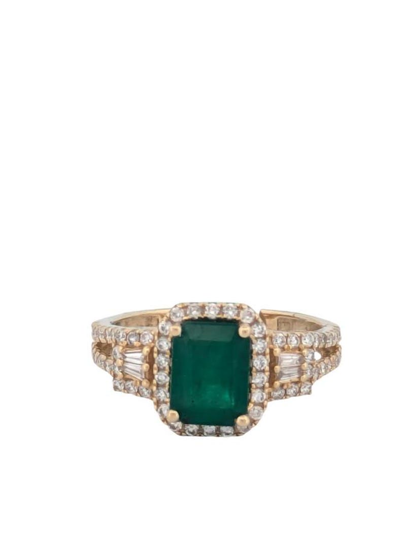 Autumn 14k Solid Yellow Gold Emerald  Ring| .58 Carats Natural Round Diamonds & 1.69 Carat Emerald Ring| Emerald Cut Green Emerald Ring