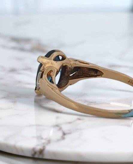 Kelly | Vintage 14k Yellow Gold Ring with 1.5 Carat London Blue Topaz & Diamond Accents | Size 8.5