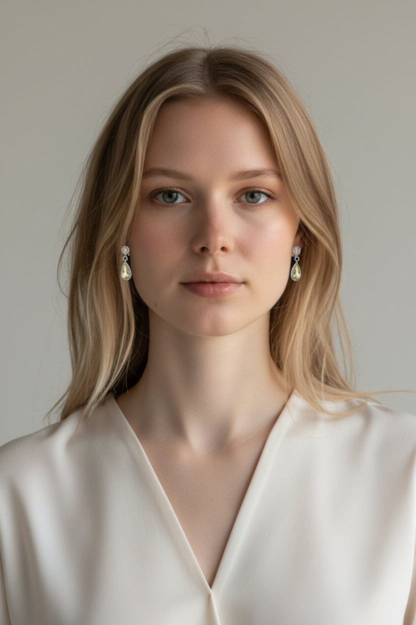 Sorriel | 14k White Gold | Green Quartz & Natural Diamond | Earrings