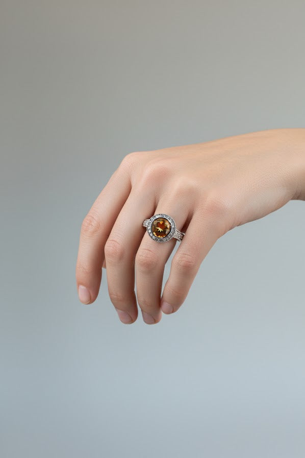 Vivian | 14k White Gold | Citrine & Natural Diamond | Ring