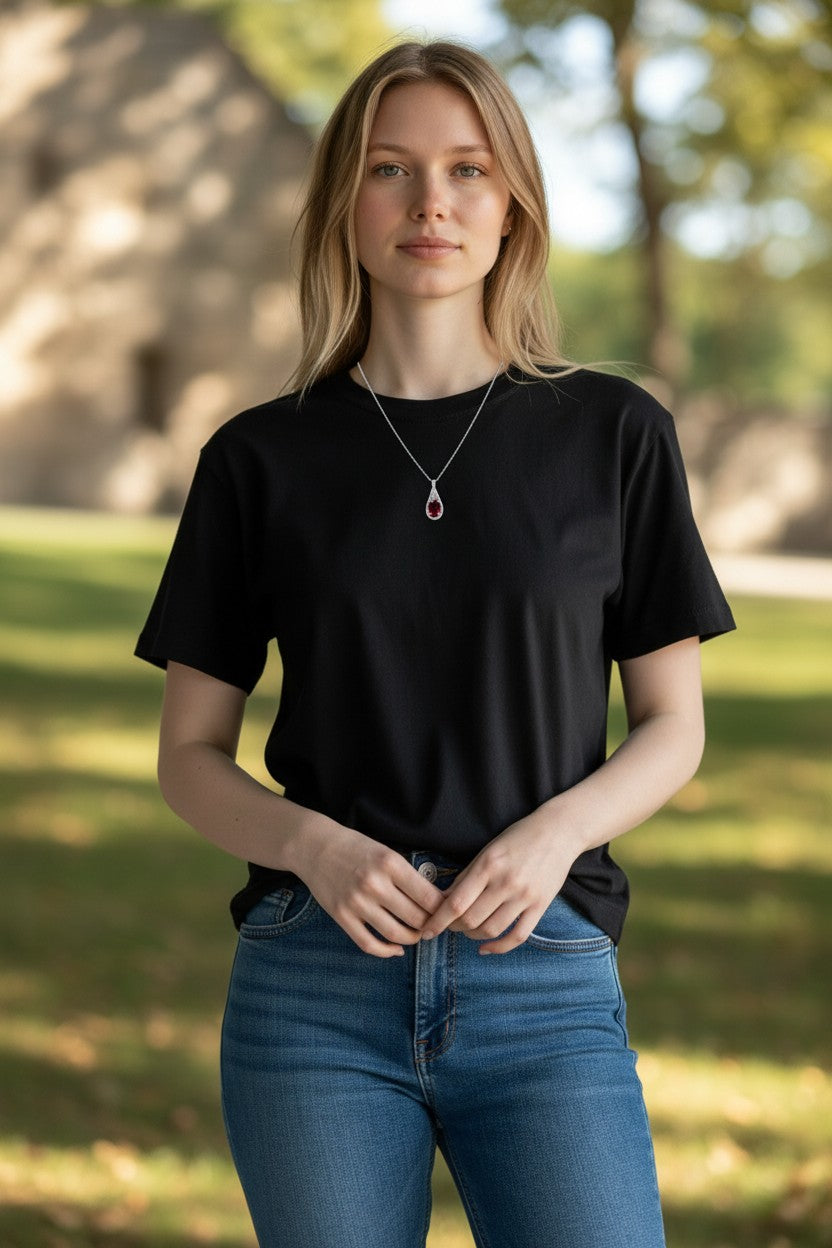 Josephina | 10k White Gold | Garnet & Natural Diamond | Necklace