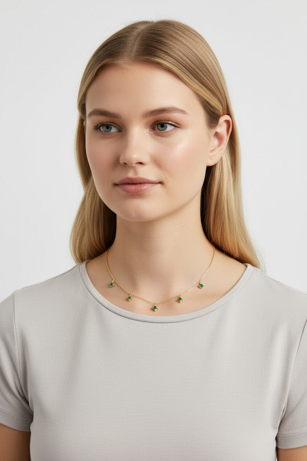 Aerith | 14k Yellow Gold | Emerald & Natural Diamond | Necklace