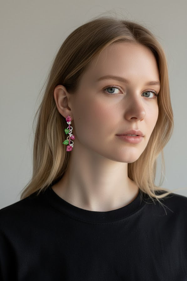 Chelsea | 14k Yellow Gold | Ruby | Green Garnet | Diamonds | Earrings