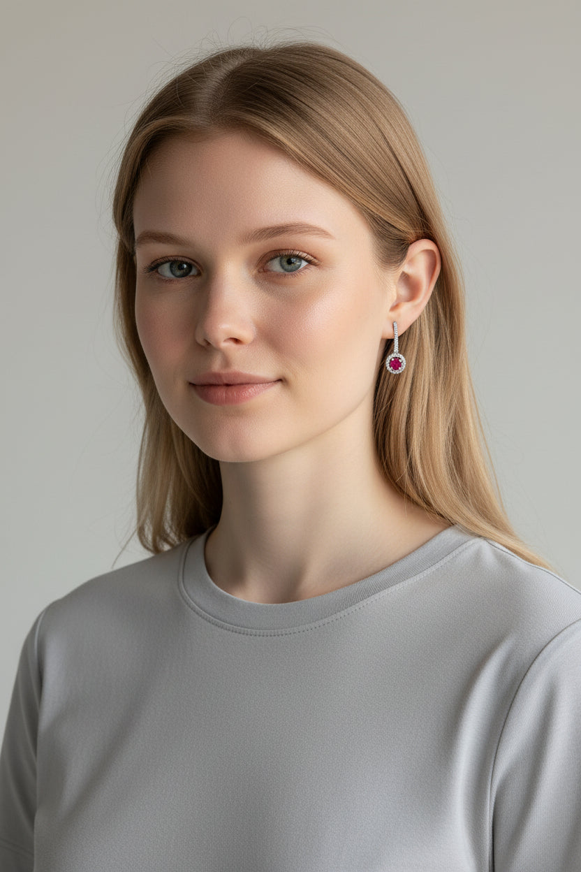 Clarissa | 10K White Gold | Ruby and Natural Diamond | Earrings