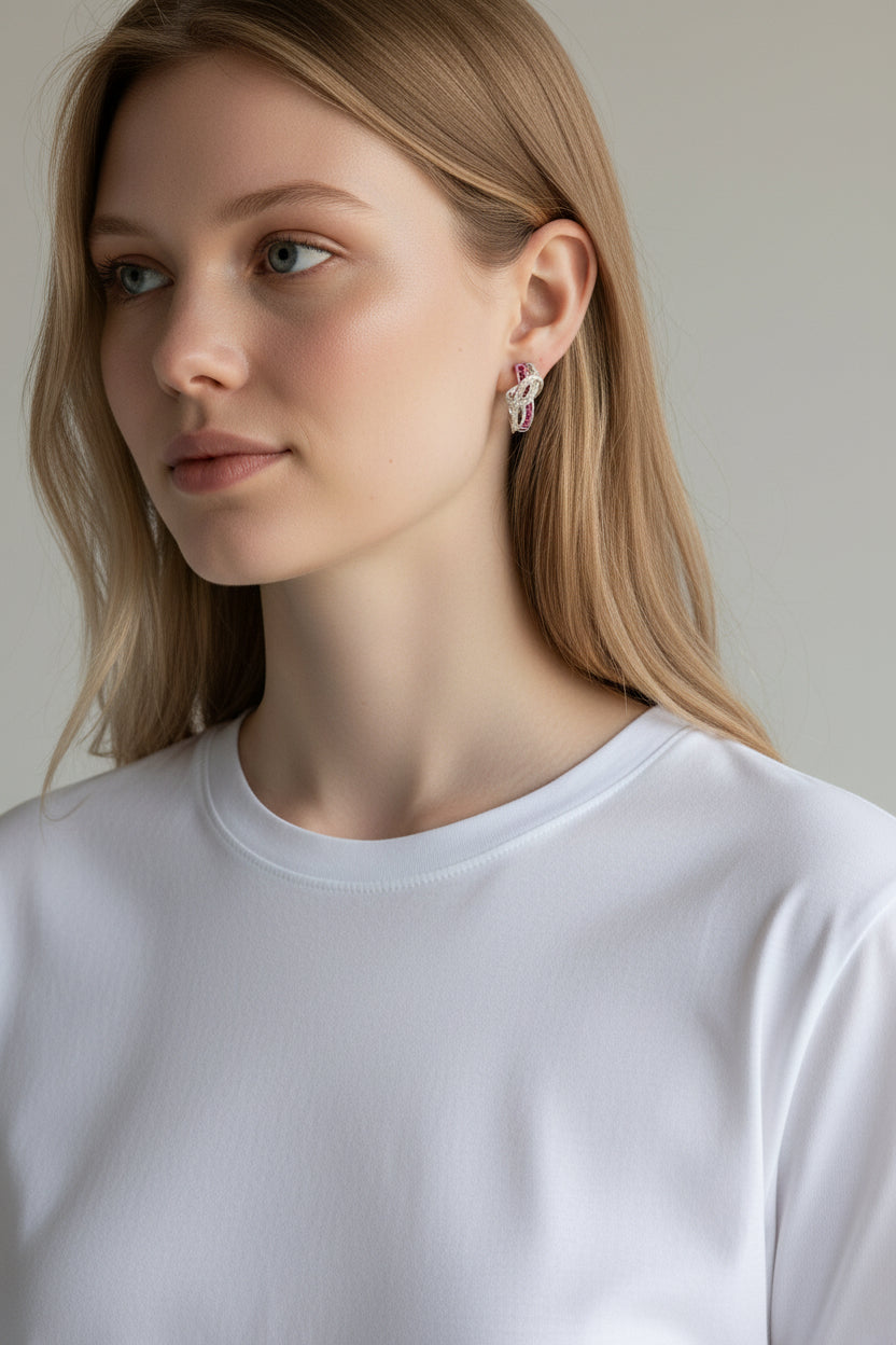 Colette | 14K White Gold | Ruby and Natural Diamond | Earrings