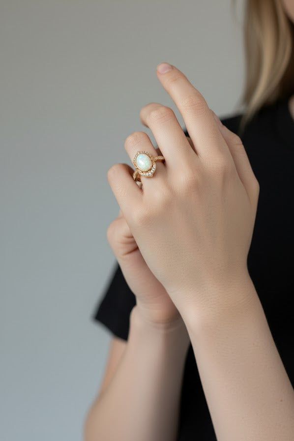 Aveline | 14K Yellow Gold | Opal & Natural Diamond | Ring
